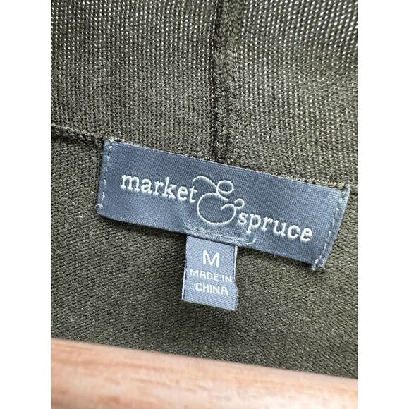 Market & Spruce Green Lightweight Faux Leather Trim Open Front Cardigan Womens M - Picture 6 of 9
